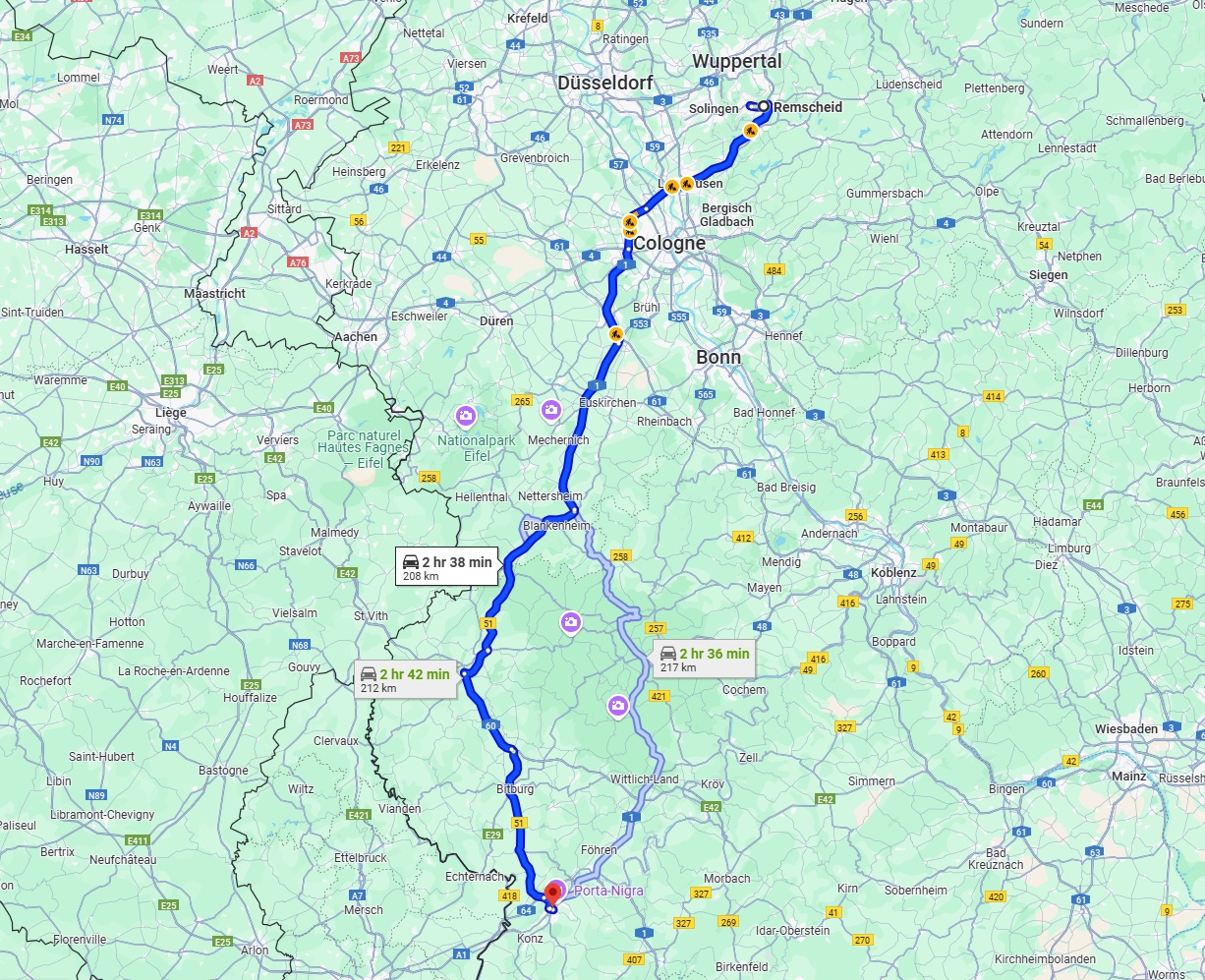 Anreise von Remscheid Zu Trier Über via A1 and B51