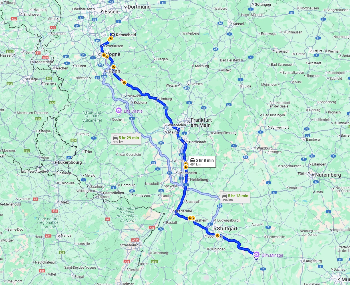 Anreise von Remscheid Zu Ulm Über via A3 and A8