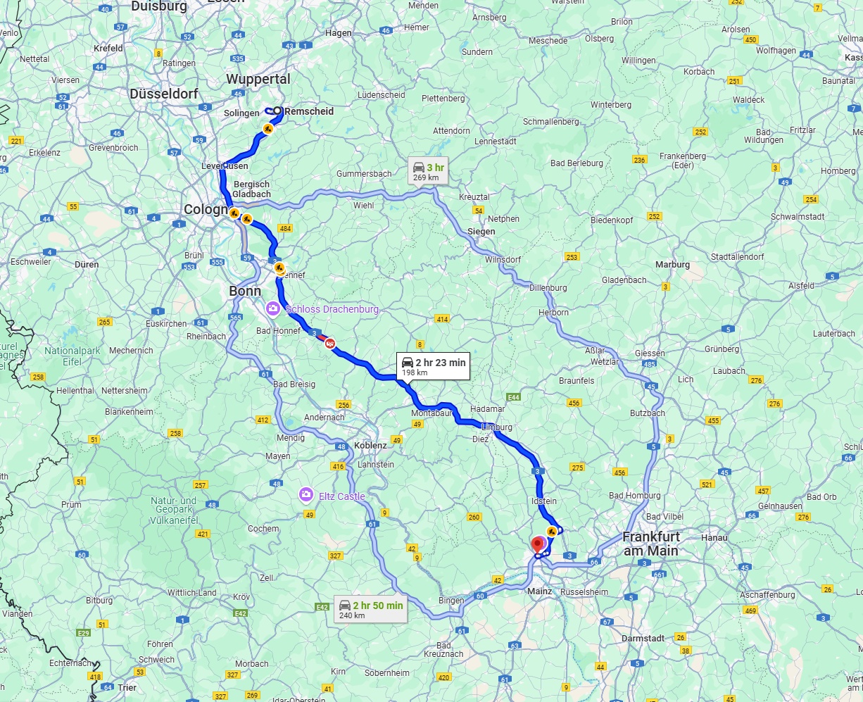 Anreise von Remscheid Zu Wiesbaden Über via A3