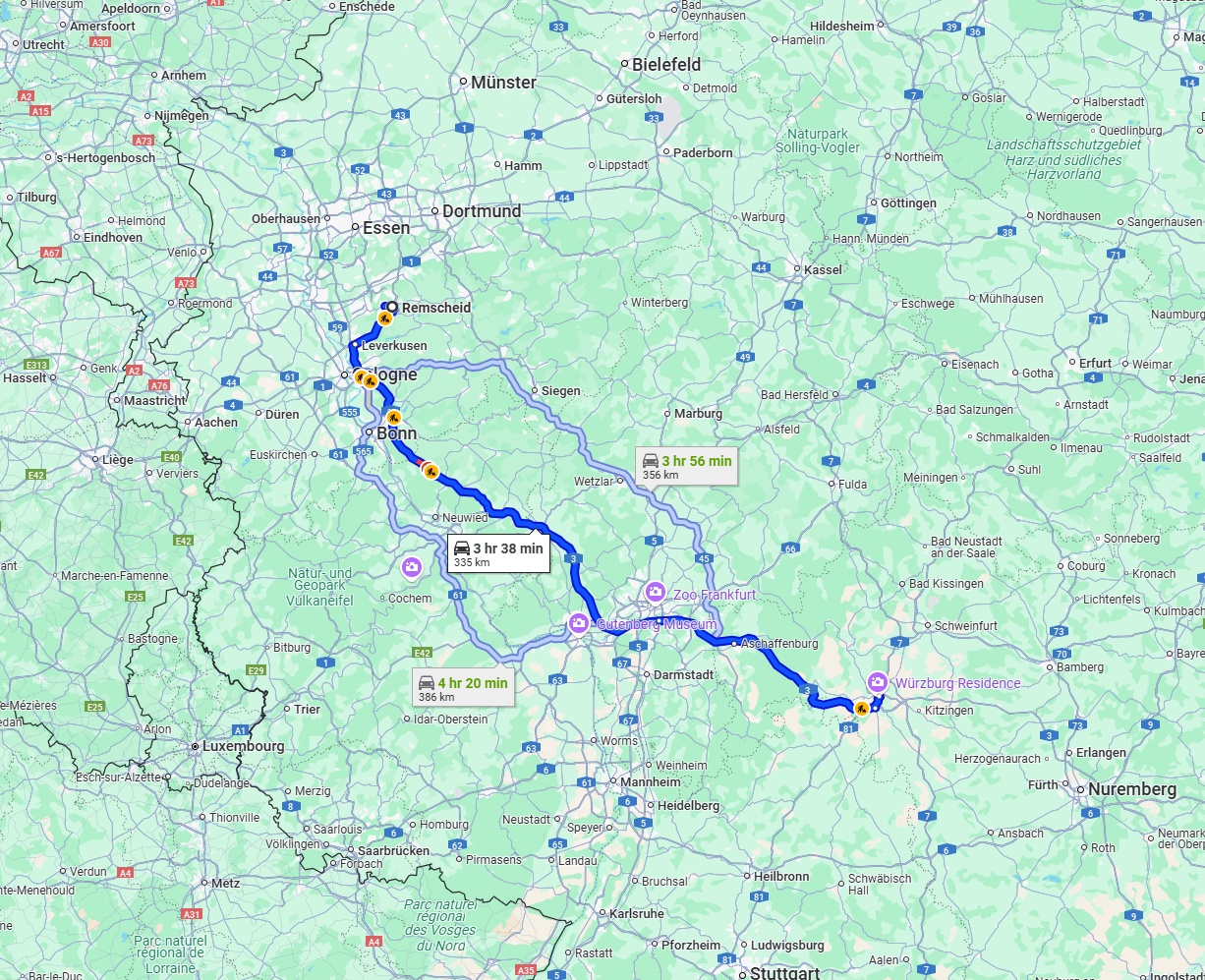 Anreise von Remscheid Zu Würzburg Über via A3