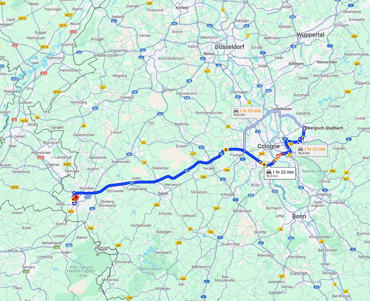 Anreise von Bergisch Gladbach Zu Aachen Über via A4