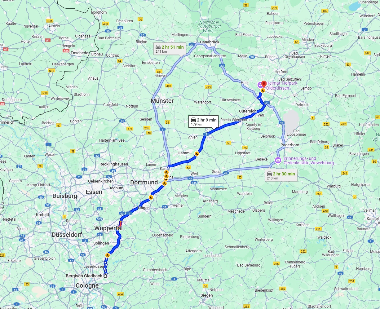 Anreise von Bergisch Gladbach Zu Bielefeld Über via A1 and A2