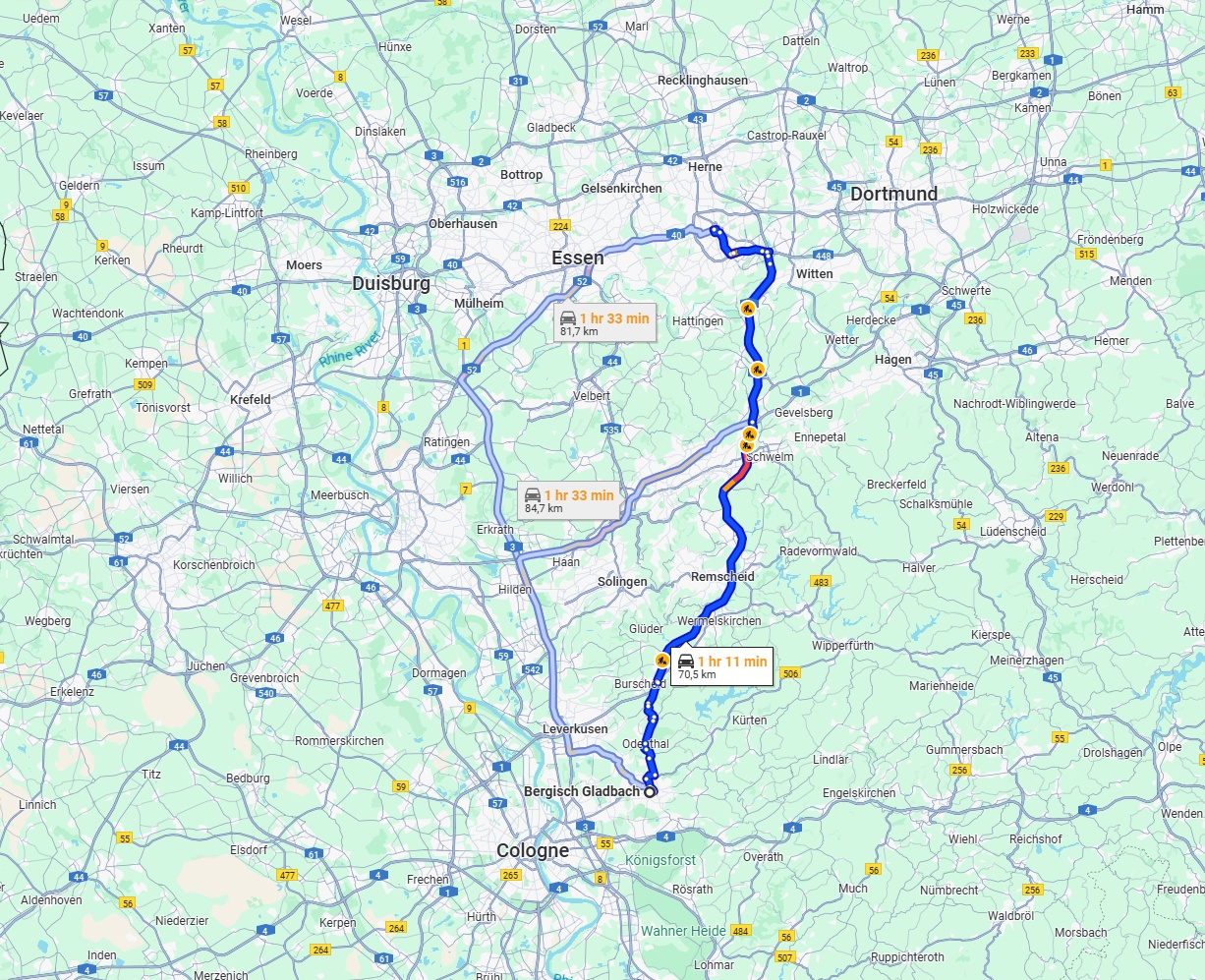 Anreise von Bergisch Gladbach Zu Bochum Über via A1