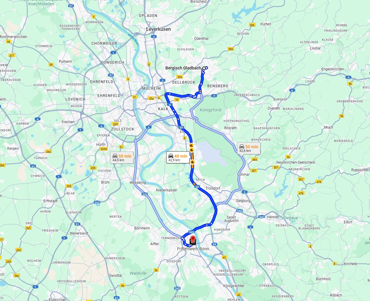 Anreise von Bergisch Gladbach Zu Bonn Über via A59