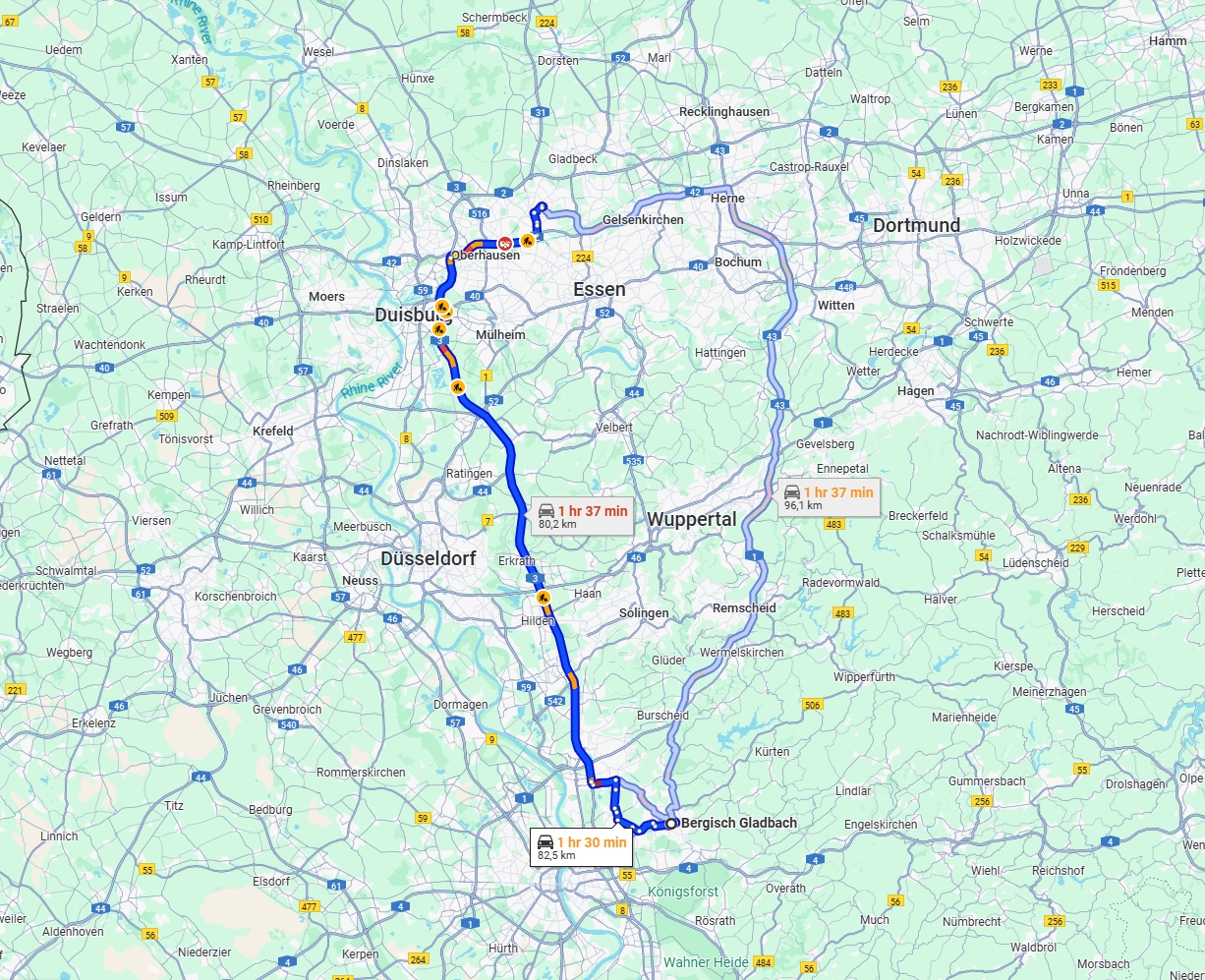 Anreise von Bergisch Gladbach Zu Bottrop Über via A3