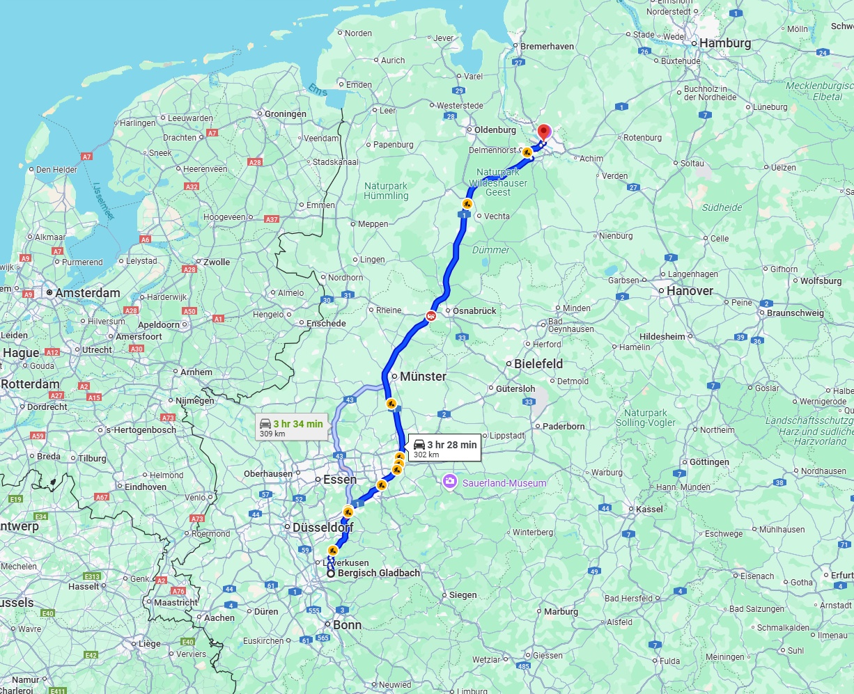 Anreise von Bergisch Gladbach Zu Bremen Über via A1
