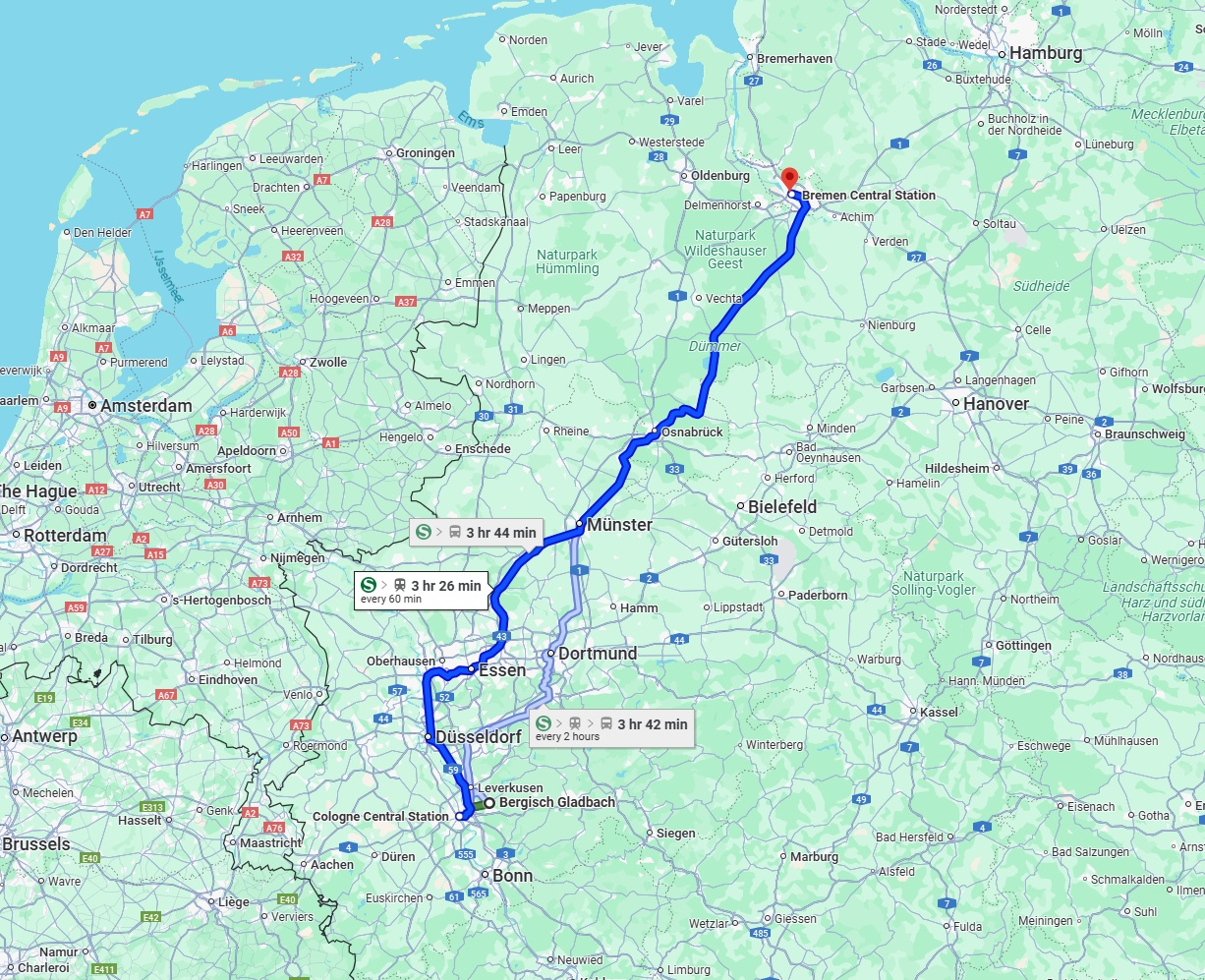 Anreise von Bergisch Gladbach Zu Bremen Über 