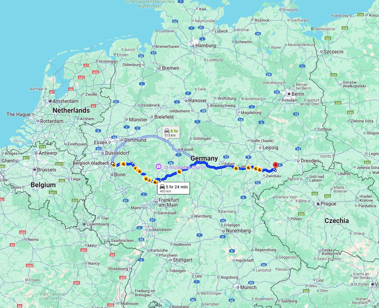 Anreise von Bergisch Gladbach Zu Chemnitz Über via A4