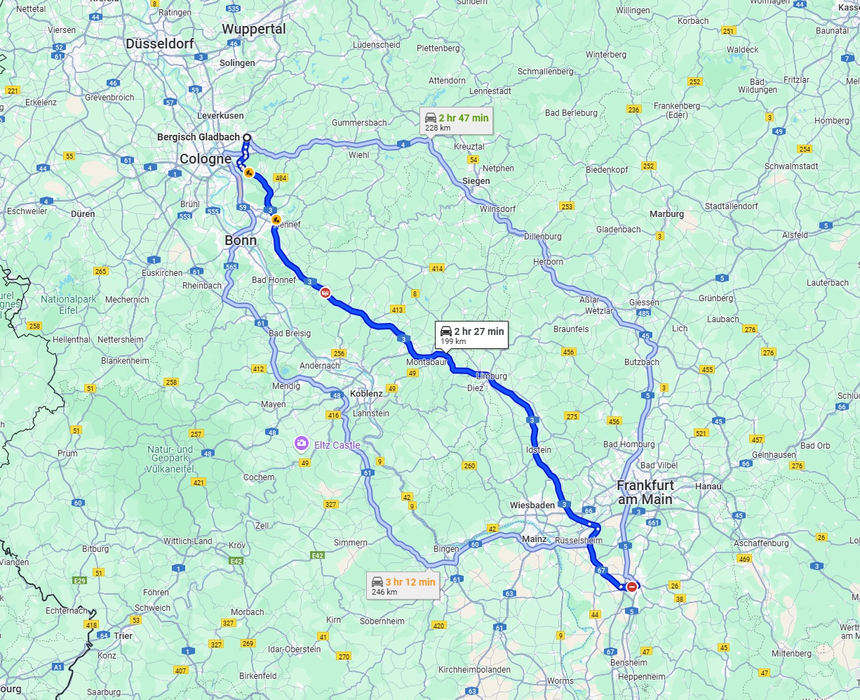 Anreise von Bergisch Gladbach Zu Darmstadt Über via A3