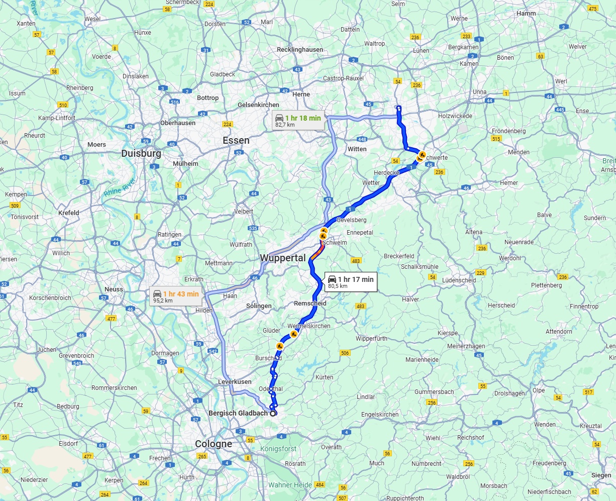 Anreise von Bergisch Gladbach Zu Dortmund Über via A1