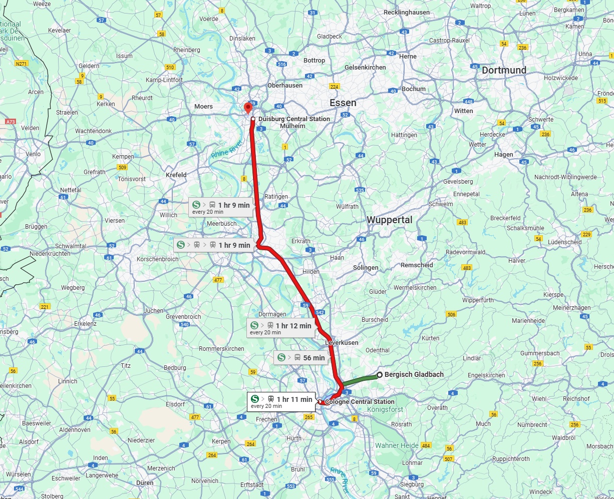 Anreise von Bergisch Gladbach Zu Duisburg Über 