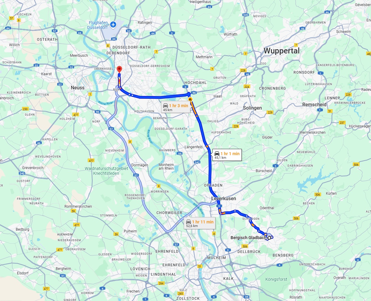 Anreise von Bergisch Gladbach Zu Düsseldorf Über via A3