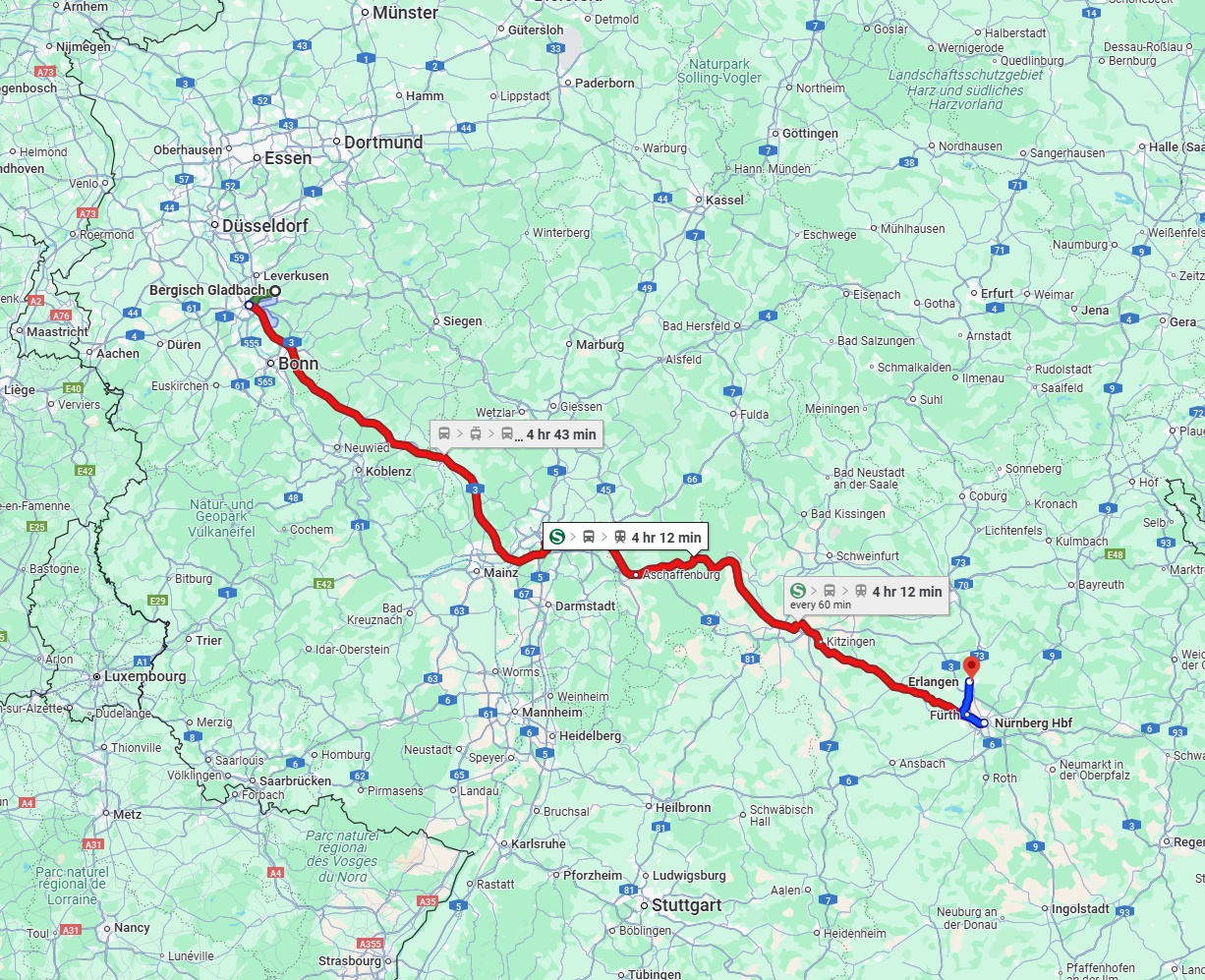 Anreise von Bergisch Gladbach Zu Erlangen Über 