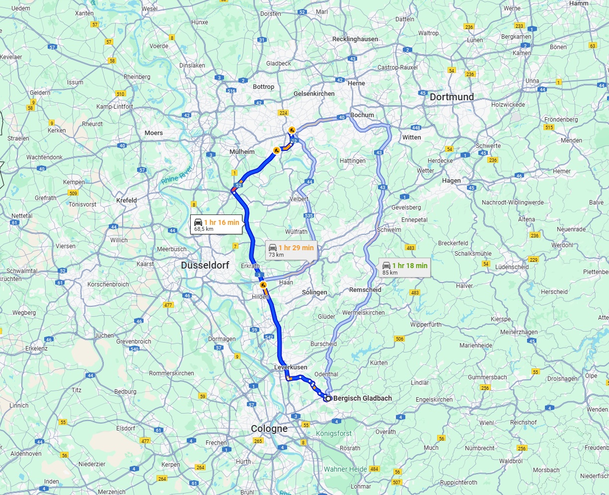 Anreise von Bergisch Gladbach Zu Essen Über via A3