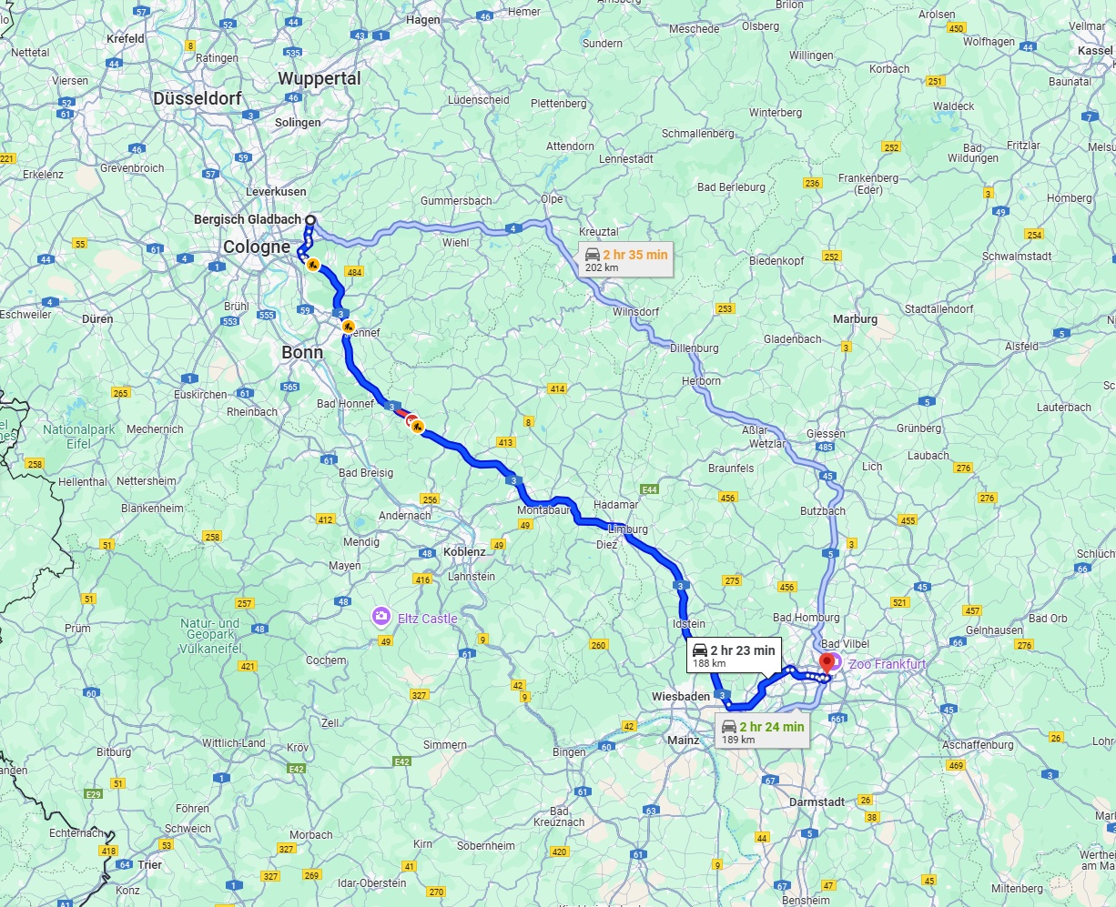 Anreise von Bergisch Gladbach Zu Frankfurt am Main Über via A3