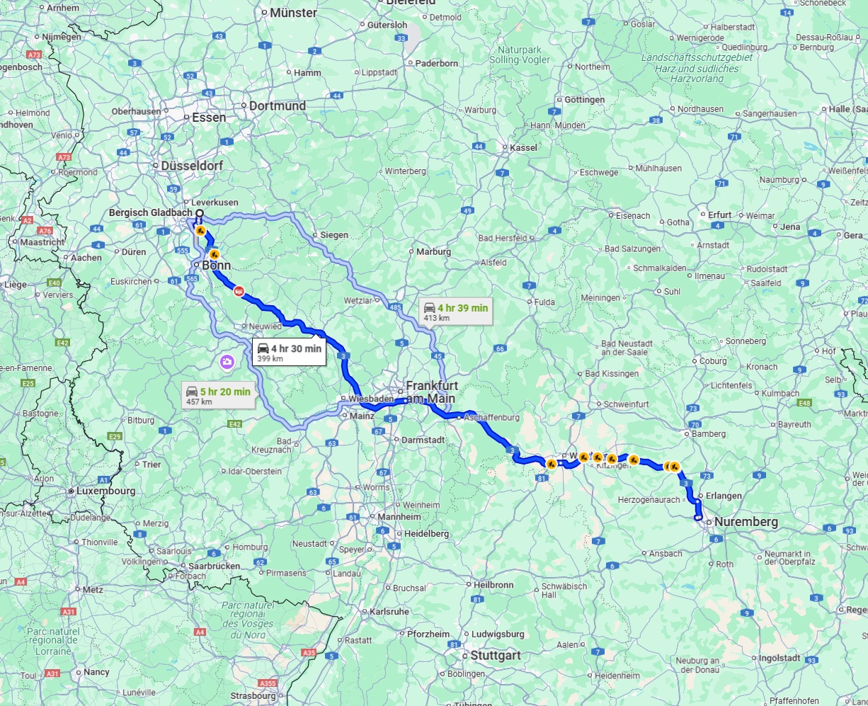 Anreise von Bergisch Gladbach Zu Fürth Über via A3