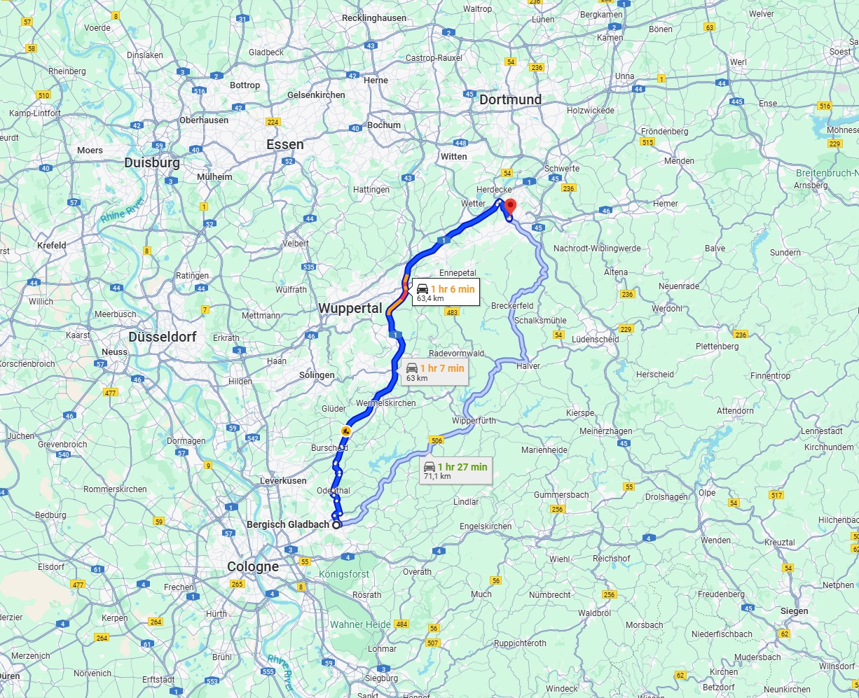Anreise von Bergisch Gladbach Zu Hagen Über via A1
