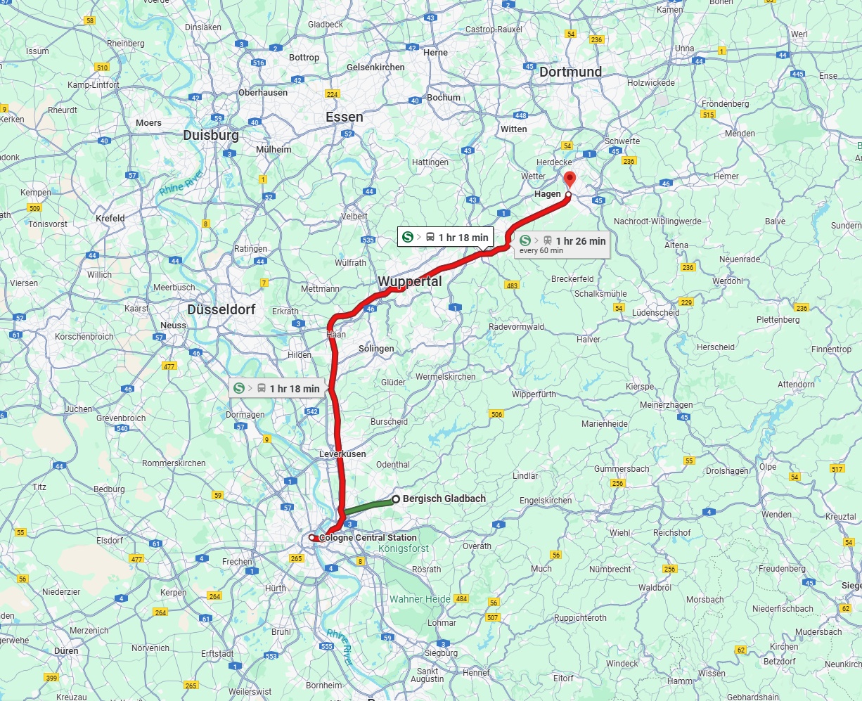 Anreise von Bergisch Gladbach Zu Hagen Über 