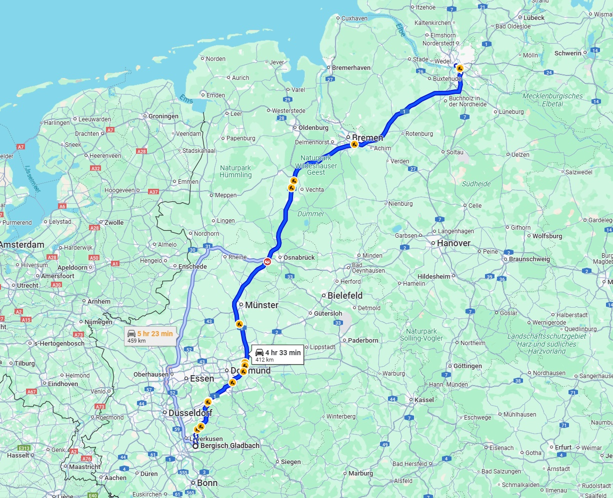 Anreise von Bergisch Gladbach Zu Hamburg Über via A1