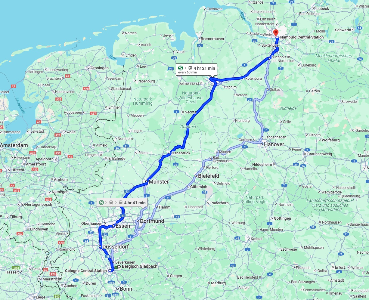 Anreise von Bergisch Gladbach Zu Hamburg Über 