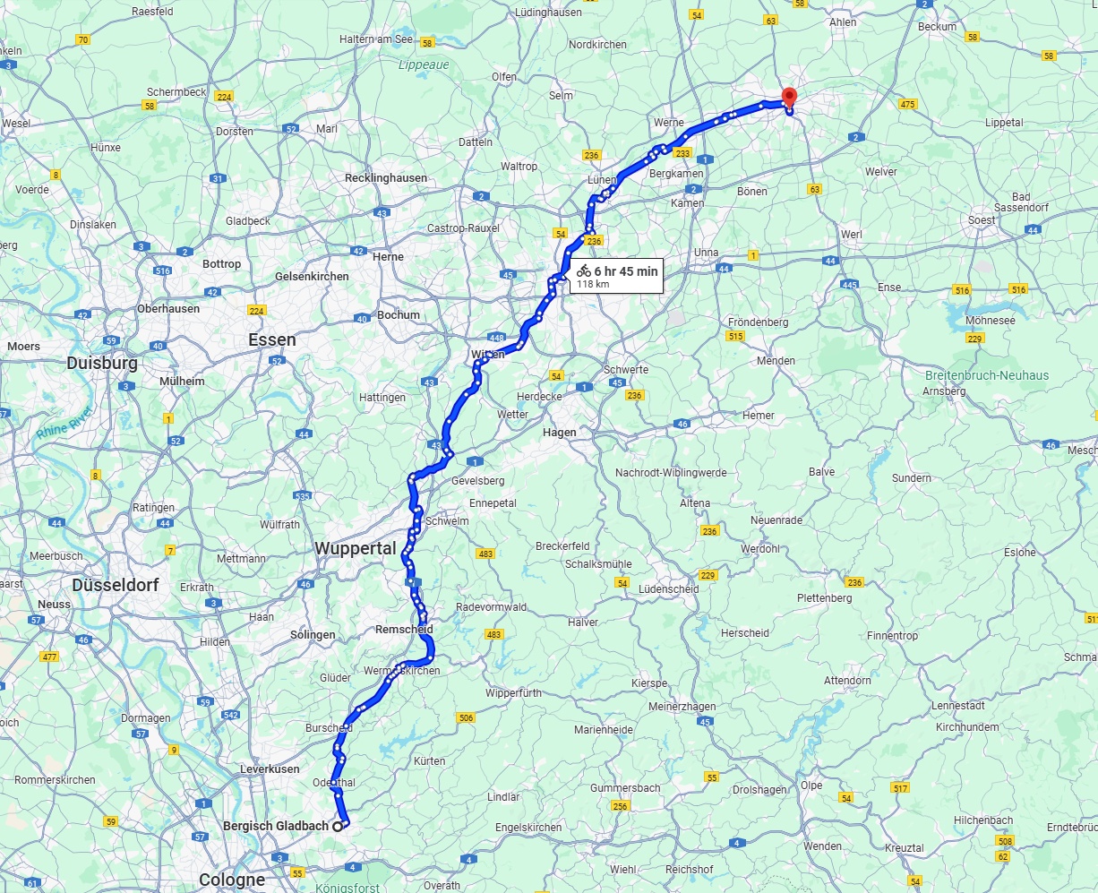 Anreise von Bergisch Gladbach Zu Hamm Über 