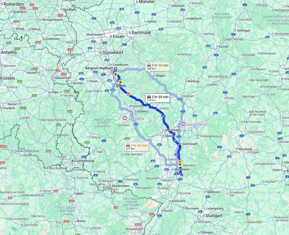 Anreise von Bergisch Gladbach Zu Heidelberg Über via A3