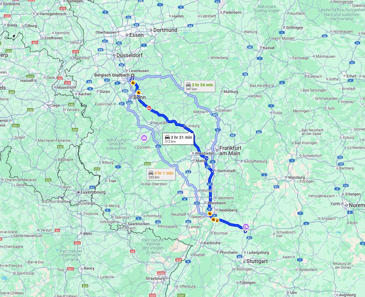 Anreise von Bergisch Gladbach Zu Heilbronn Über via A3