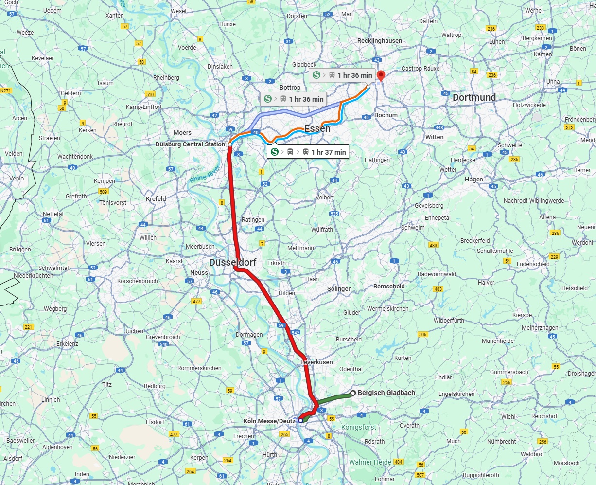Anreise von Bergisch Gladbach Zu Herne Über 