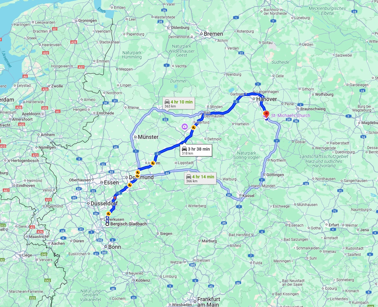 Anreise von Bergisch Gladbach Zu Hildesheim Über via A2