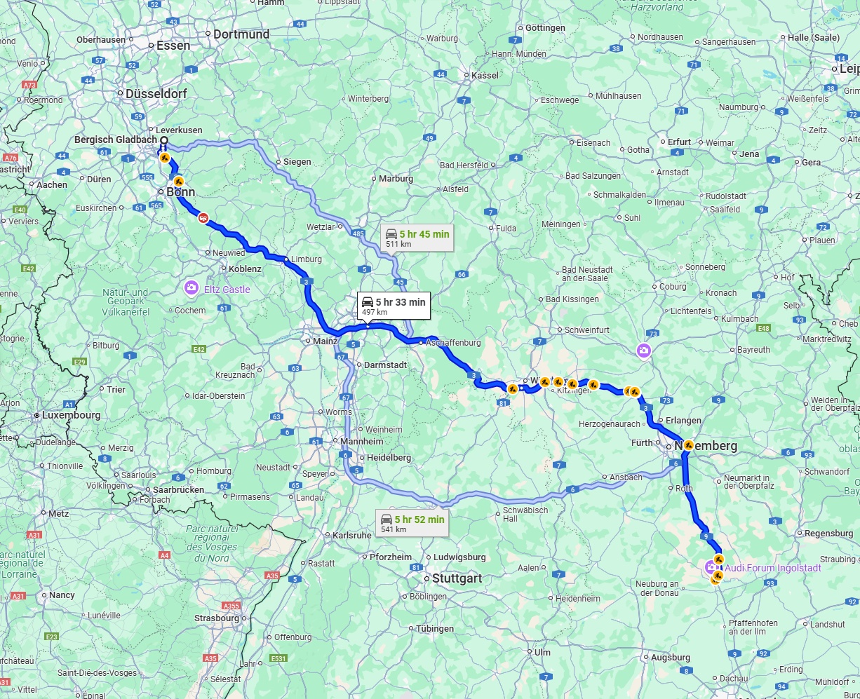 Anreise von Bergisch Gladbach Zu Ingolstadt Über via A3
