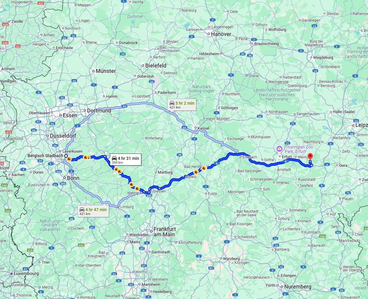 Anreise von Bergisch Gladbach Zu Jena Über via A4