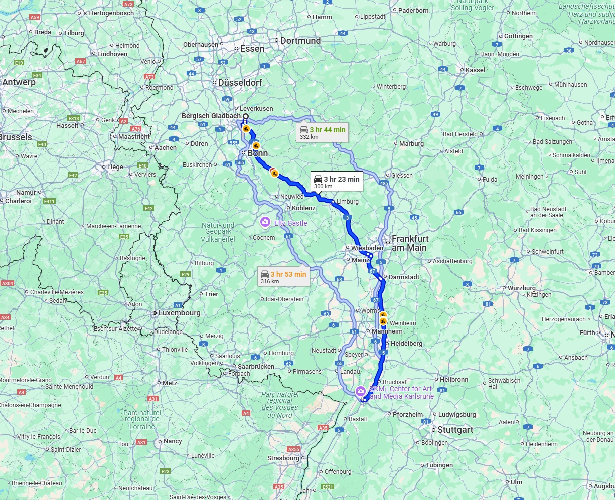 Anreise von Bergisch Gladbach Zu Karlsruhe Über via A3 and A5
