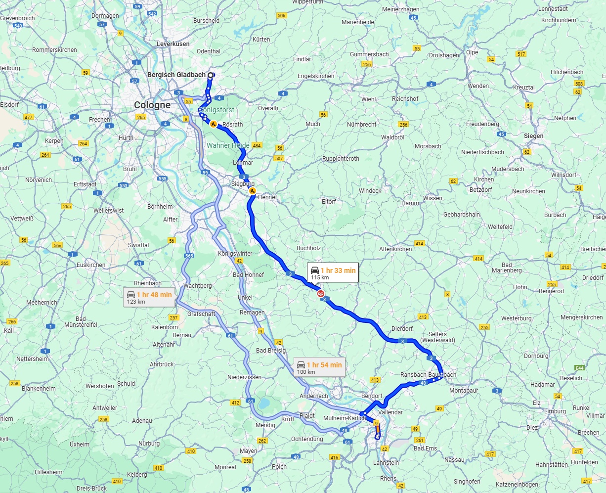Anreise von Bergisch Gladbach Zu Koblenz Über via A3