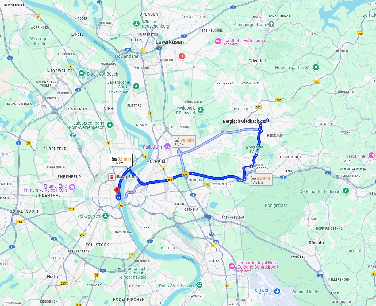 Anreise von Bergisch Gladbach Zu Köln Über via B55a