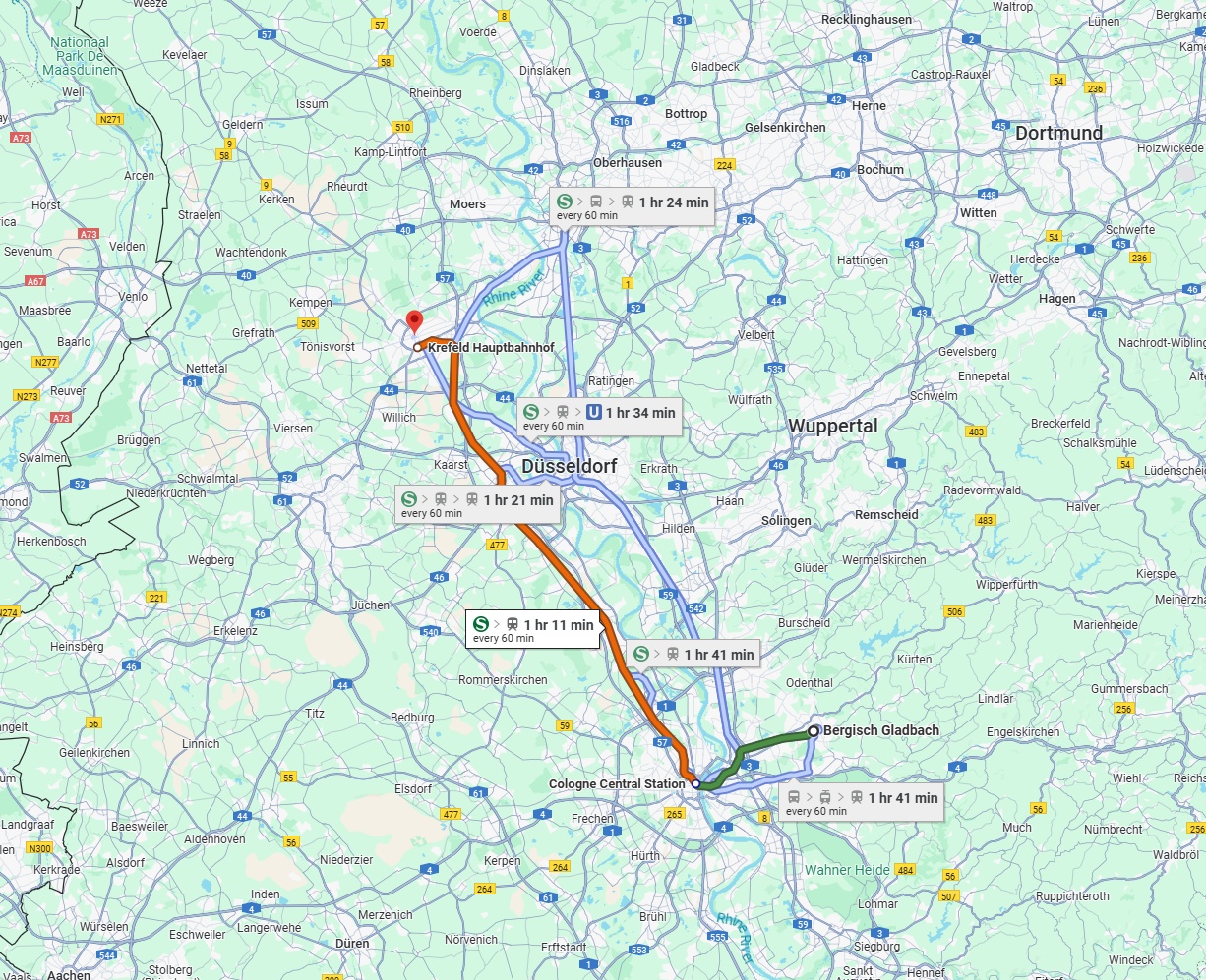 Anreise von Bergisch Gladbach Zu Krefeld Über 