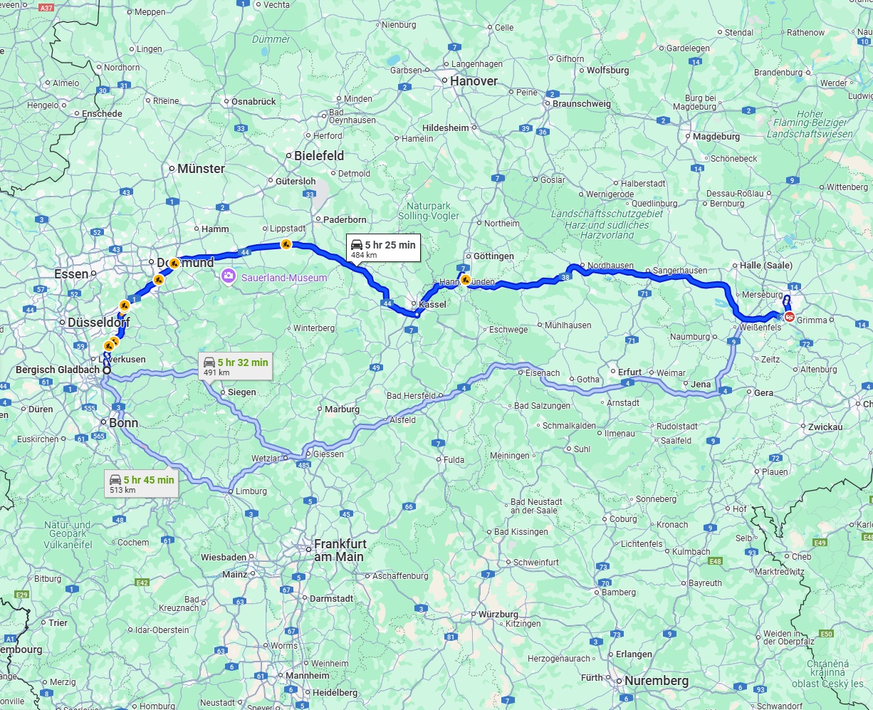 Anreise von Bergisch Gladbach Zu Leipzig Über via A44 and A38
