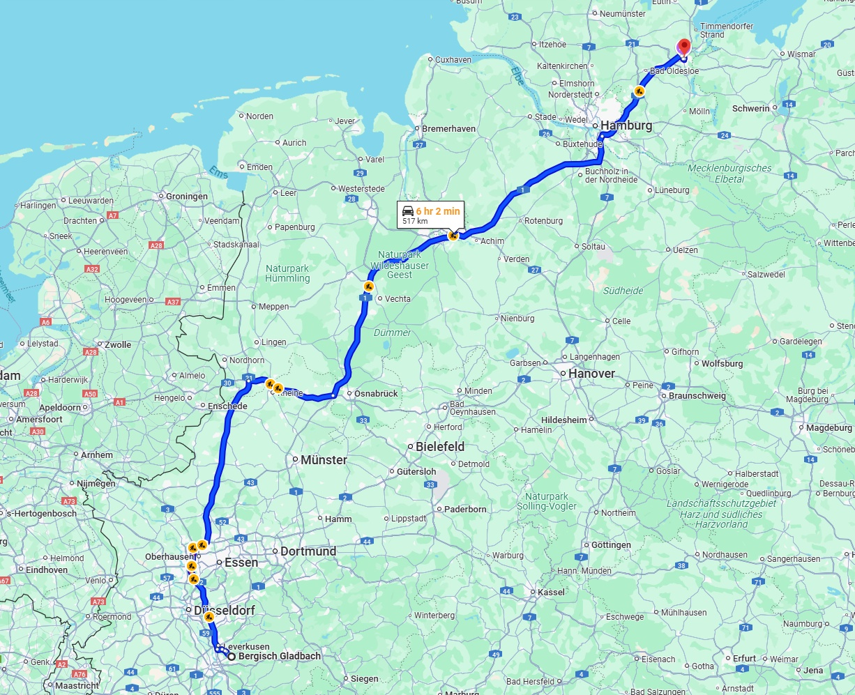Anreise von Bergisch Gladbach Zu Lübeck Über via A1