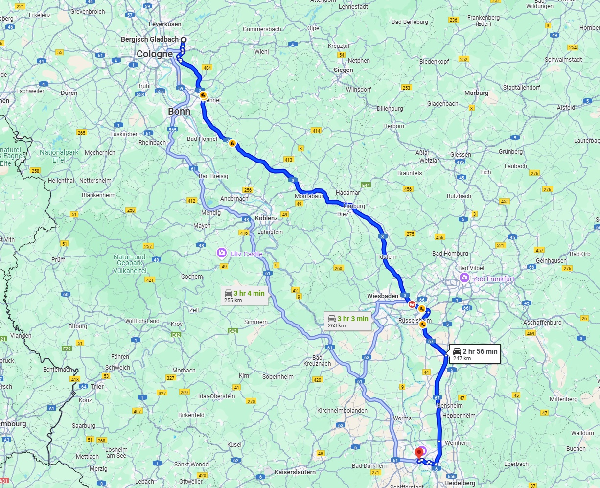 Anreise von Bergisch Gladbach Zu Ludwigshafen am Rhein Über via A3