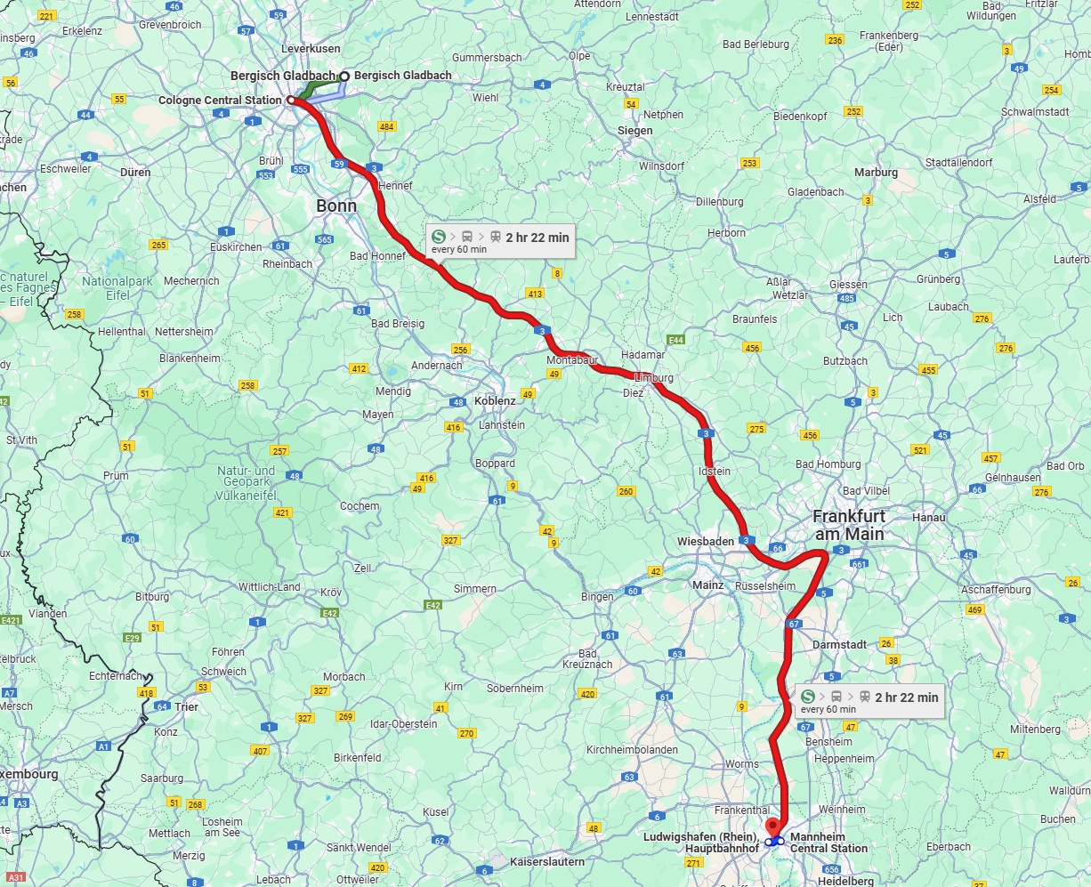 Anreise von Bergisch Gladbach Zu Ludwigshafen am Rhein Über 