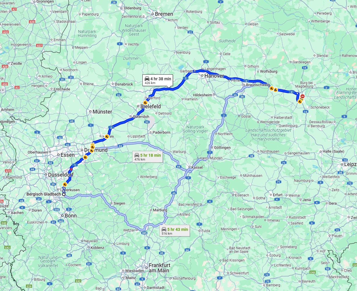 Anreise von Bergisch Gladbach Zu Magdeburg Über via A2