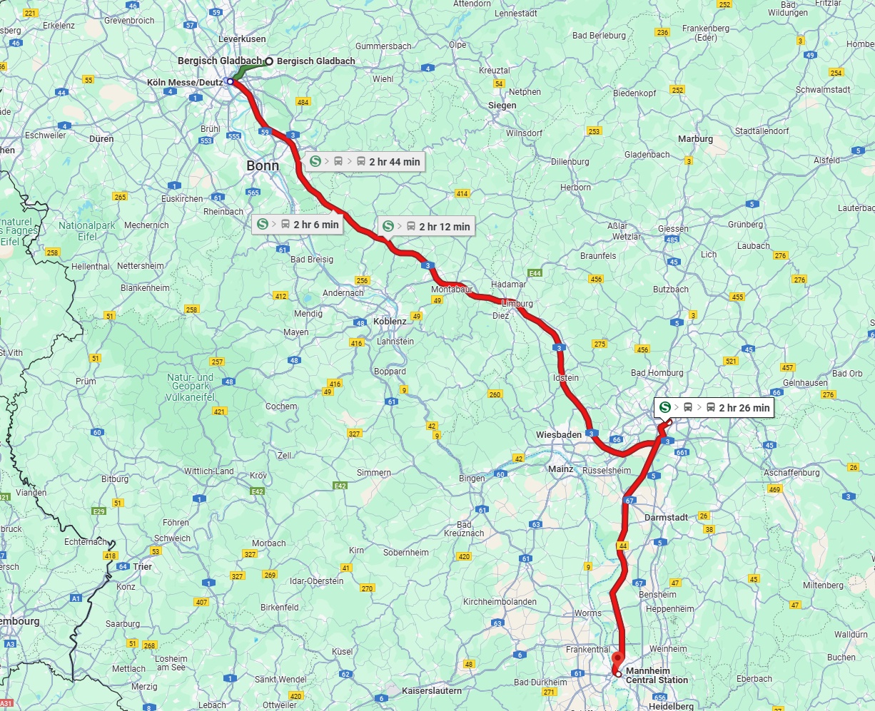 Anreise von Bergisch Gladbach Zu Mannheim Über 