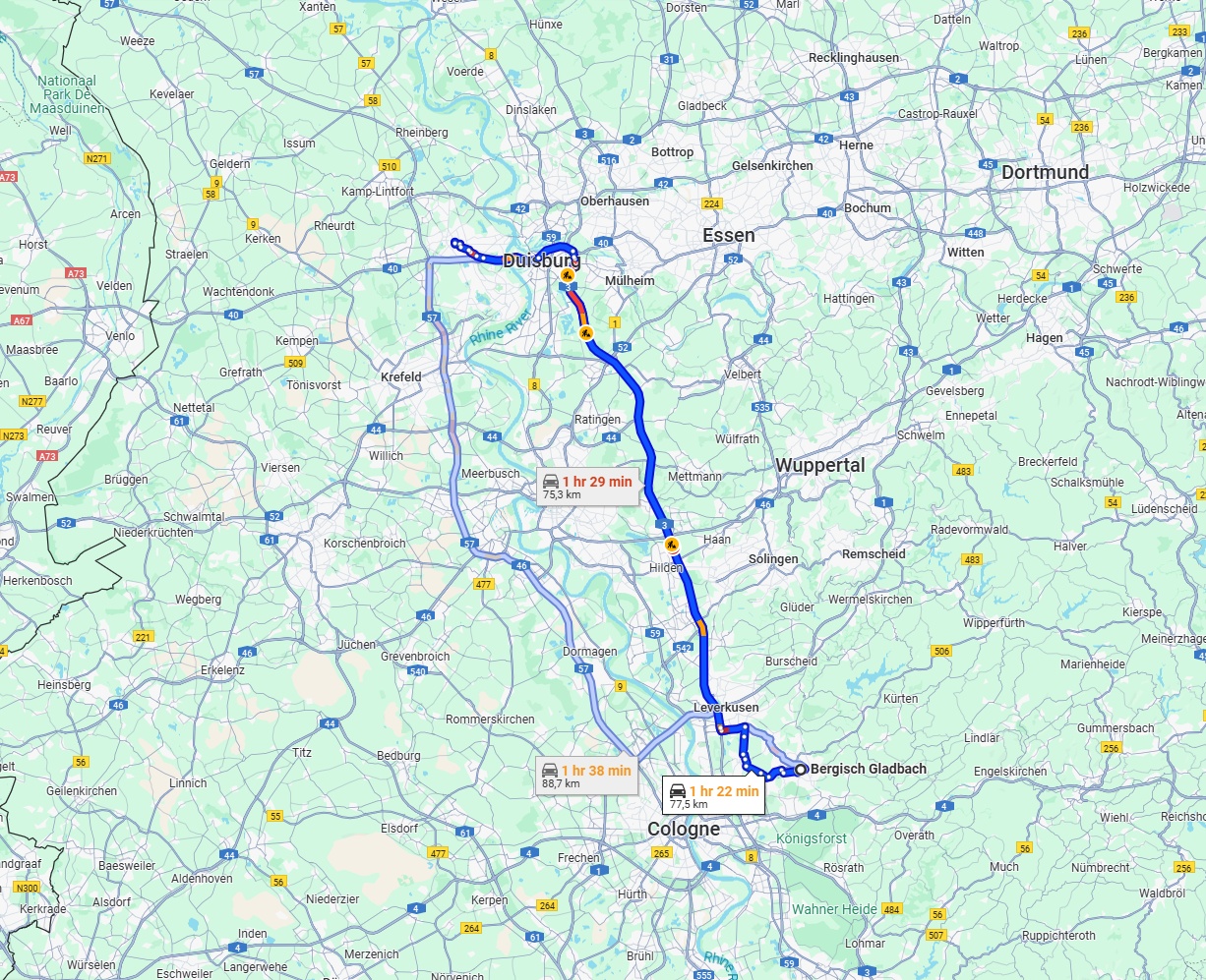 Anreise von Bergisch Gladbach Zu Moers Über via A3