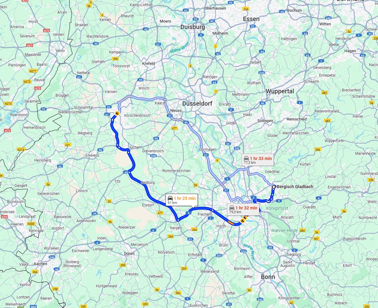 Anreise von Bergisch Gladbach Zu Mönchengladbach Über via A4 and A61