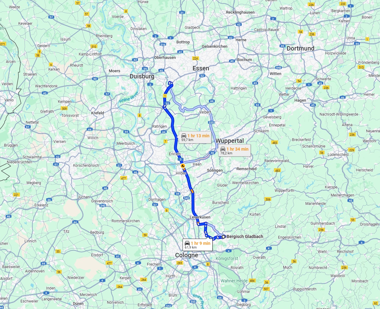 Anreise von Bergisch Gladbach Zu Mülheim an der Ruhr Über via A3