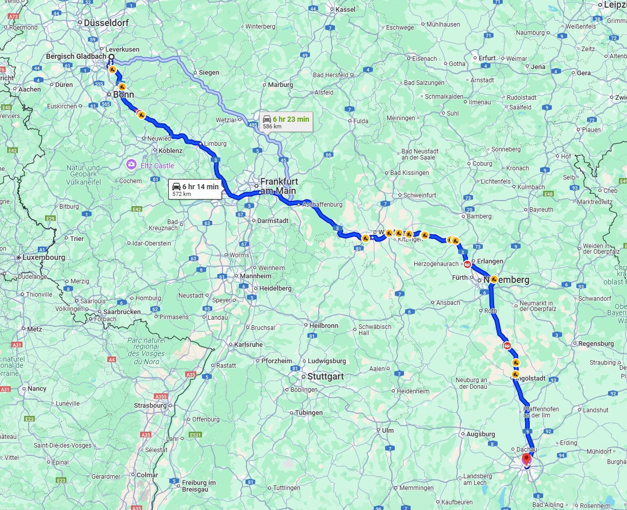 Anreise von Bergisch Gladbach Zu München Über via A3 and A9