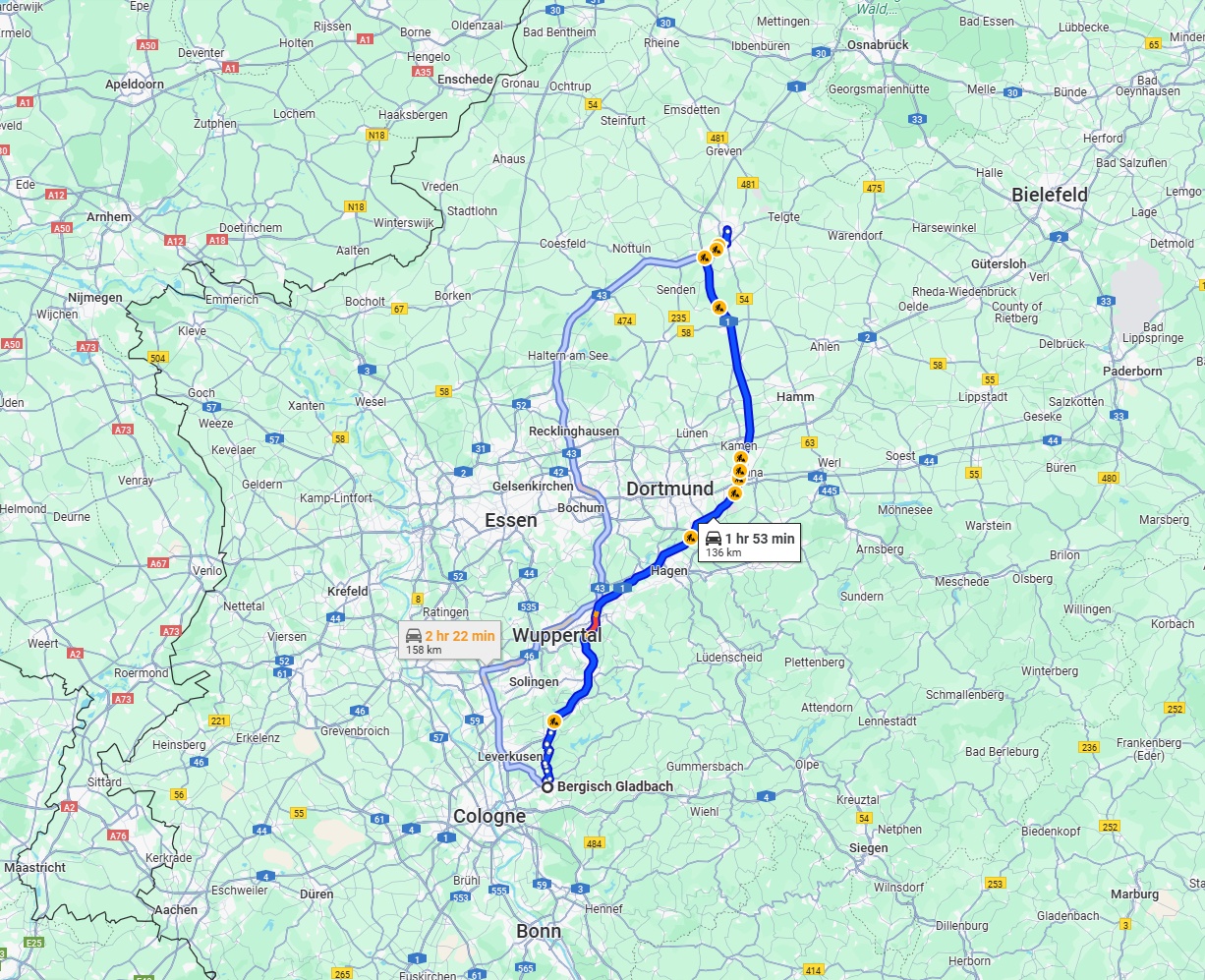 Anreise von Bergisch Gladbach Zu Münster Über via A1