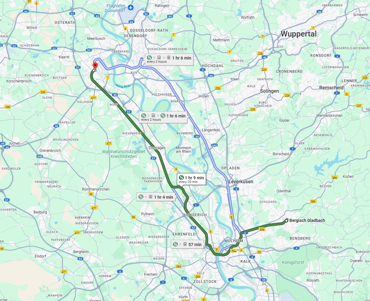 Anreise von Bergisch Gladbach Zu Neuss Über 