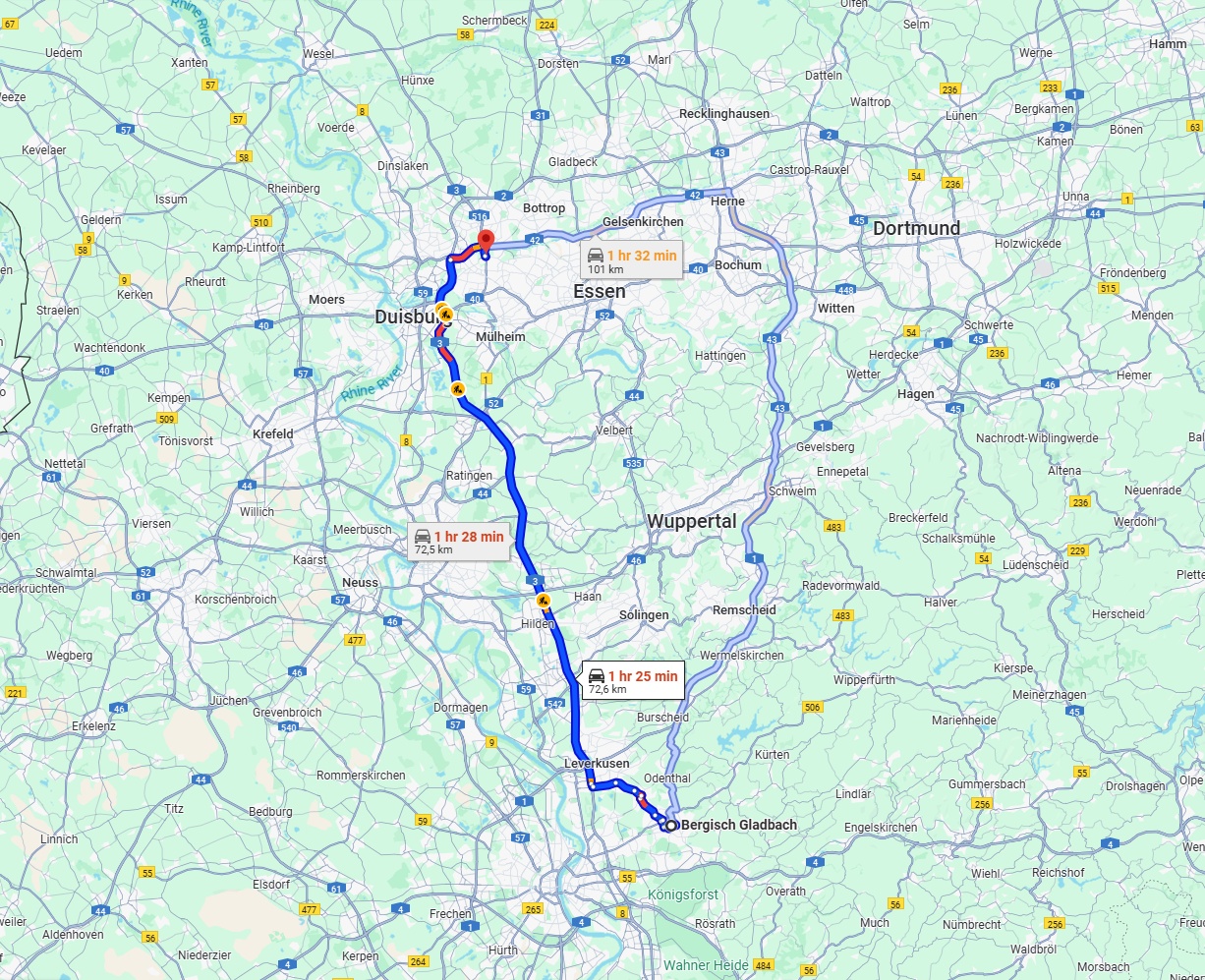 Anreise von Bergisch Gladbach Zu Oberhausen Über via A3