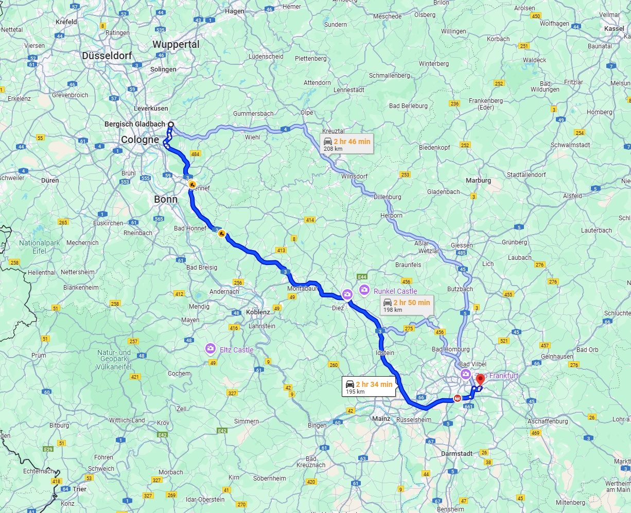 Anreise von Bergisch Gladbach Zu Offenbach am Main Über via A3