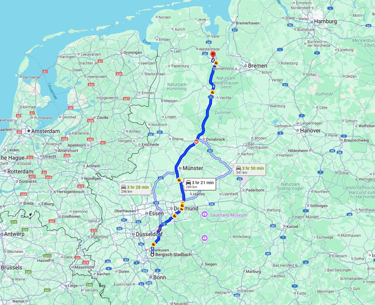 Anreise von Bergisch Gladbach Zu Oldenburg Über via A1